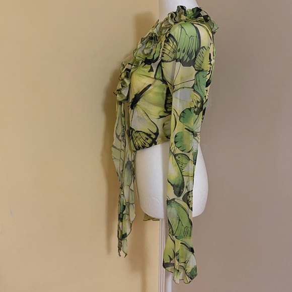 Fashion Nova Floral Ruffle Lime Color Top Small NWT - Picture 3 of 7